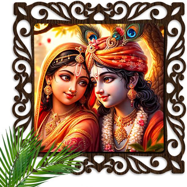 Casa Rica radha krishna photo frame painting wall hanging decoration for home and office 3D Painting 12 inch x 12 inch Painting