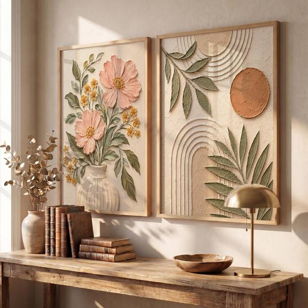 KOTART BOHO Floral Framed Painting Modern Wall Decor Big Frame for Living Room, Bedroom Acrylic 13 inch x 10 inch Painting
