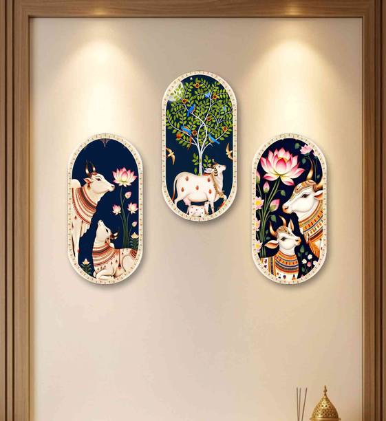 saw Pichwai Art Wooden Wall Hanging Decor for Home | Office | Living Room | Bedroom Digital Reprint 12 inch x 18 inch Painting
