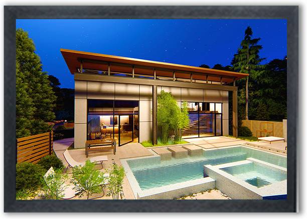 Devgift Beautiful House Scenery Photo Frame Wall Decor | Framed HD Landscape Painting Digital Reprint 10 inch x 14 inch Painting