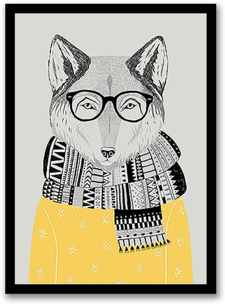 Painting Mantra The Winter Wolf Pencil Design Wall Art Artwork Posters For Kids Room Digital Reprint 17 inch x 12.9 inch Painting