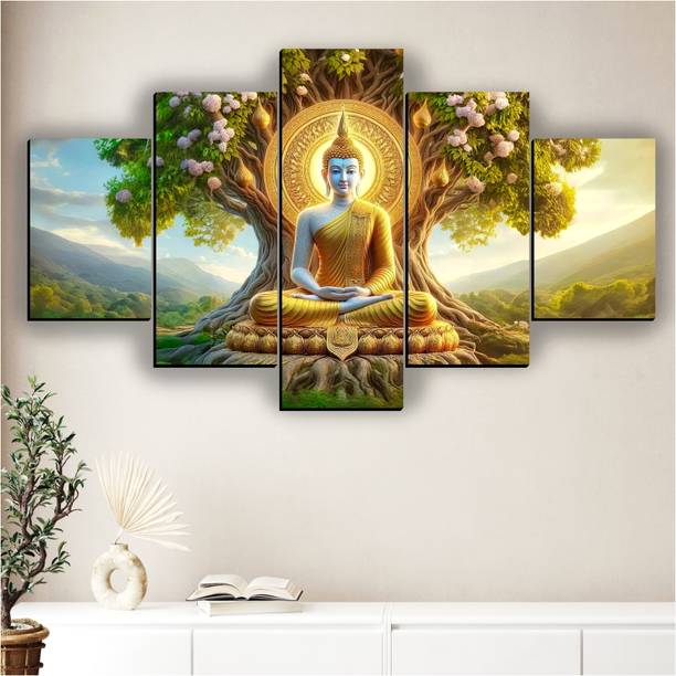 XIDLZ 5 Panel Modern Lord Buddha scenery painting canvas art Digital Reprint 18 inch x 30 inch Painting
