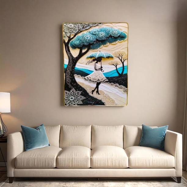 CUGONA Lady Painting for Wall Decor frame Crystal with golden border Photo frame wall 3D Painting 13 inch x 10 inch Painting