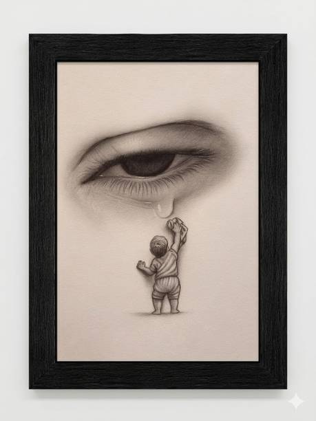 MyDealMitra Emotional Sketch Art Charcoal Framed Poster for Bedroom Wall Deco Pencil 14 inch x 10 inch Painting