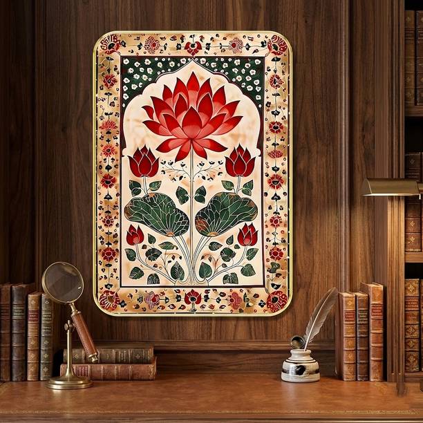 admireya arts Admireya Arts Traditional Red Lotus Wall Painting (18x12 Inch) Digital Reprint 18 inch x 12 inch Painting