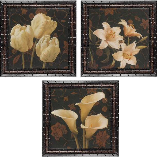 Indianara Set of 3 Floral MDF Art Painting without glass Digital Reprint 9.5 inch x 9.5 inch Painting