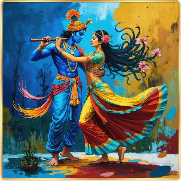 Indianara Beautiful Radha Krishna Painting for Living | Bedroom | Hall | Hotel Digital Reprint 16 inch x 16 inch Painting