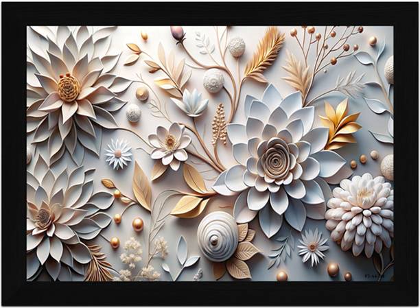 FRIZZY ARTS Elegant 3D Paper Bloom A4 Digital Reprint 13 inch x 10 inch Painting