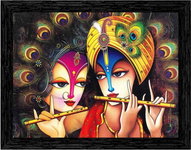 Indianara Radha Krishna Painting (4495BK) without glass Digital Reprint 33.2 inch x 10.2 inch Painting
