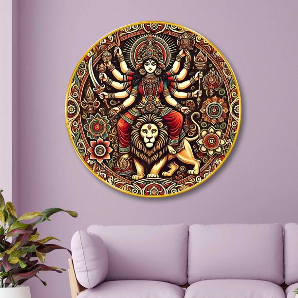 saf Maa Durga 3D Round Wall Art for Home Temple & Spiritual Decor Digital Reprint 16 inch x 16 inch Painting