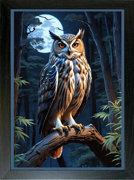LOKANJ OWL PHOTO FRAME | FRAMED OWLET PICTURE Digital Reprint 9 inch x 13 inch Painting