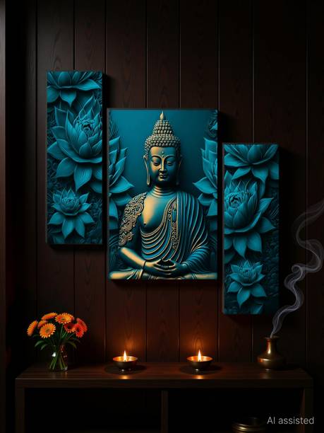 SNDArt Set Of 3 Lord Buddha Wall Painting For Living Room Digital Reprint 12 inch x 18 inch Painting