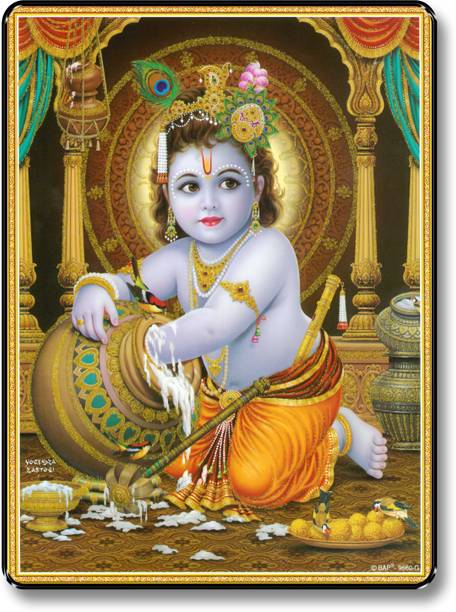 SAF PRINT paintings Krishna religious painting Black Slim Frame wall decoration items
