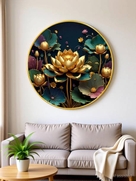 saf Floral theme Premium gold strip framed wall paintings for wall decoration Digital Reprint 16 inch x 16 inch Painting