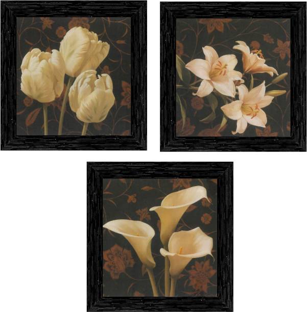 Indianara Set of 3 Floral MDF Art Painting without glass Digital Reprint 9.5 inch x 9.5 inch Painting