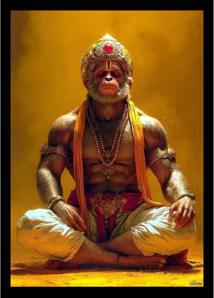 KNARTSTUDIO Meditating Lord Hanuman with Divine Halo Illustration Model Pencil 9 inch x 12 inch Painting