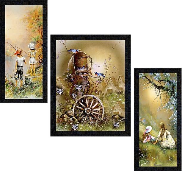 पोस्टर न फ्रेम्स Landscape Scenery Set of 3 with Acrylic Sheet (Glass) painting-0171 डिजिटल रीप्रिंट 14 inch x 22 inch पेंटिंग