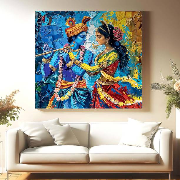 इंडियानारा Radha Krishna Canvas Art Painting for Living | Bedroom | Pooja Room | Hotel कैनवास 24 inch x 24 inch पेंटिंग