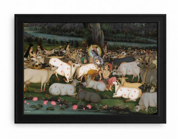 NANDIKAGAUR SAF PRINT Traditional Rajasthani Pichwai Painting of Lord Krishna Digital Reprint 10 inch x 14 inch Painting
