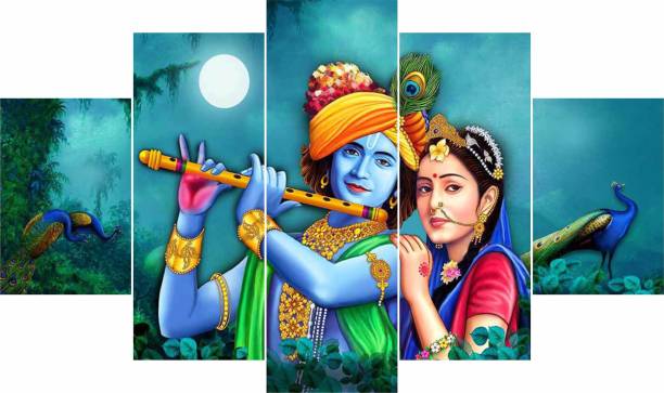 WALLMAX Set of 5 Radha Krishna UV Textured Wall Digital Reprint 18 inch x 30 inch Painting
