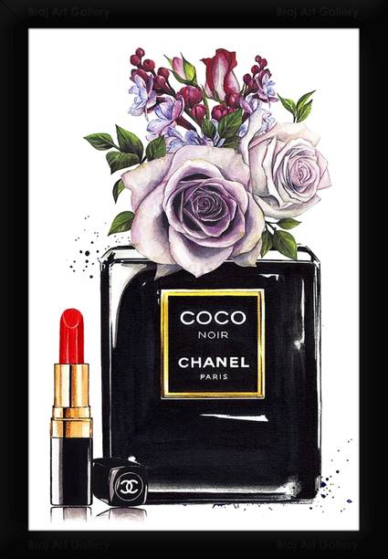 Braj Art Gallery Chanel Floral Perfume & Lipstick Fashion Framed Poster Digital Reprint 19.5 inch x 13.5 inch Painting