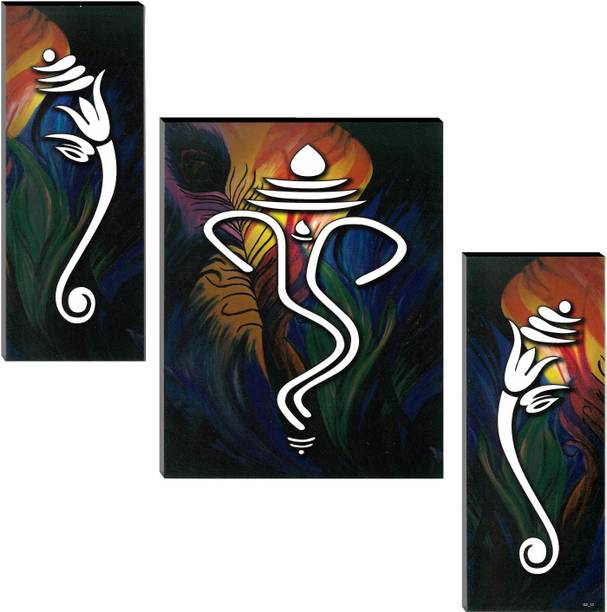 Indianara Lord Ganesha MDF Art (3708FL) without glass (4.5 X 12, 9 X 12, 4.5 X 12 INCH) Digital Reprint 12 inch x 18 inch Painting