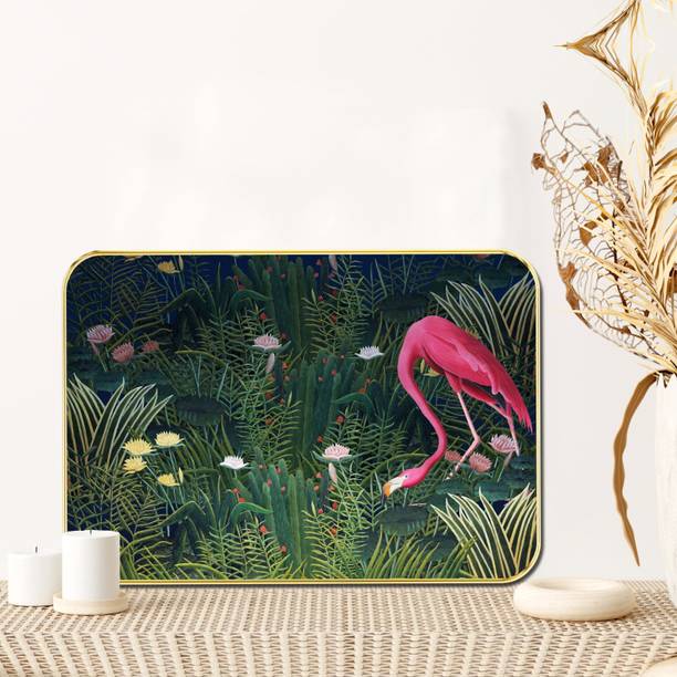 saf Exotic Flamingo in Jungle Wall Art with Golden Frame Digital Reprint 19.5 inch x 13.5 inch Painting