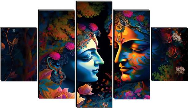 SNDArt Set Of 5 Radha Krishna Wall Paintings For Living Room Gift Items Digital Reprint 18 inch x 30 inch Painting