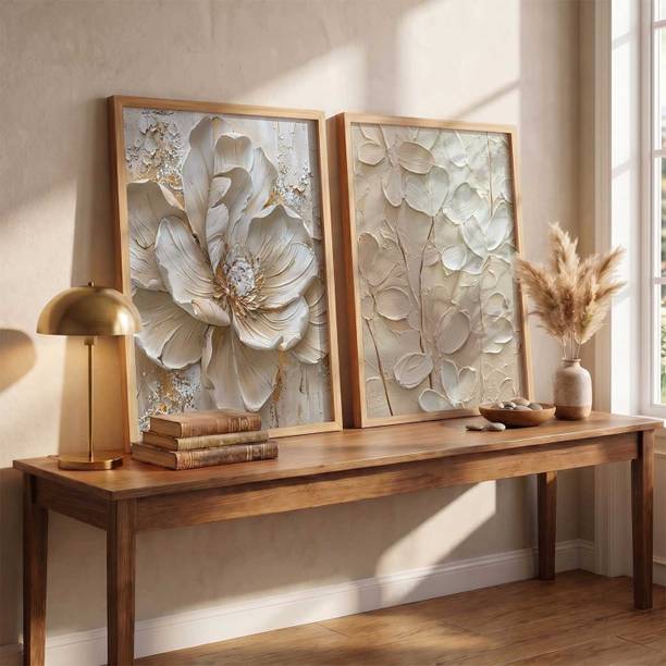 KOTART Textured Floral Wall Art Painting Home Decoration With Frame For Living Room Acrylic 13 inch x 10 inch Painting
