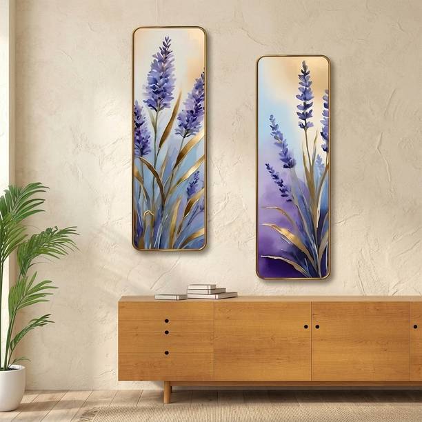 admireya arts Elegant Purple Flower Decorative Panel Wooden Wall Art Decor (Set of 2) Digital Reprint 18 inch x 12 inch Painting