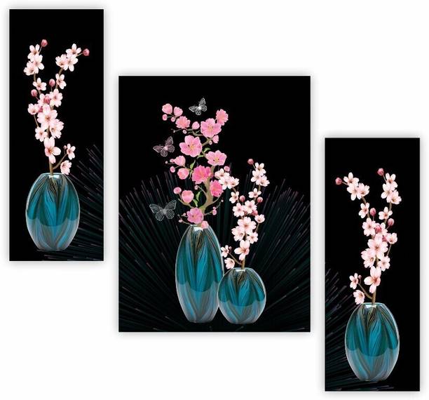 SNDArt Set Of 3 Flower Pots Wall Painting For Living Room Digital Reprint 12 inch x 18 inch Painting