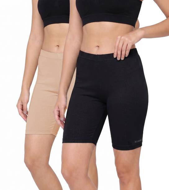 Silverxm Pack of 2 Women Black, Beige Cycling Gym Shorts