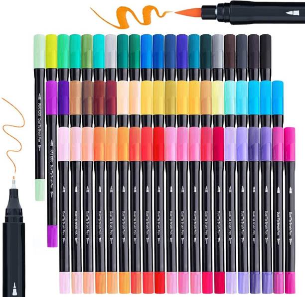 Harinder 60 Shades Dual Tip Brush Marker Pens Set for Coloring, Calligraphy & Art