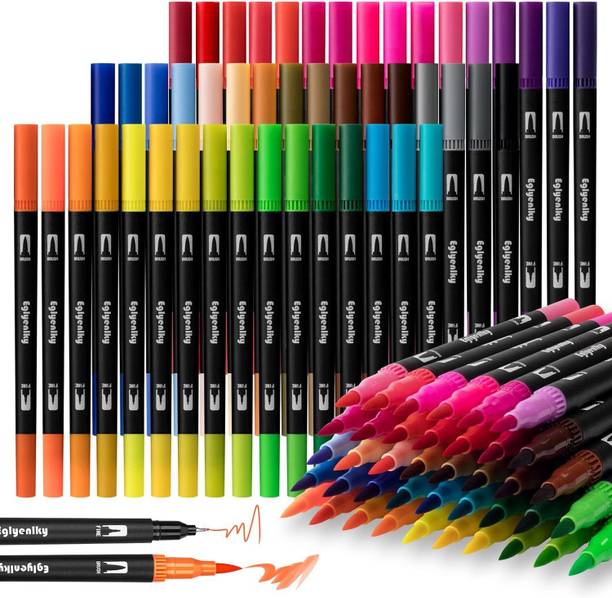 Harinder 48 Shades Dual Tip Brush Marker Pens Set for Coloring, Calligraphy & Art