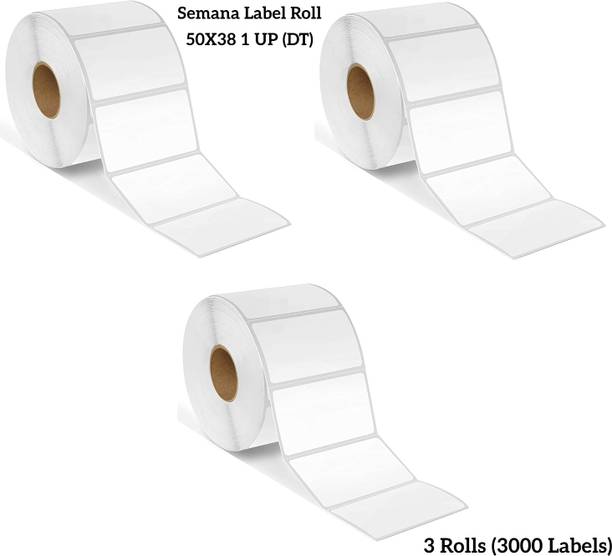 Semana Direct Thermal BarcodeLabel 50x38mm,1Up,1000Label per Roll(Pack Of 3Rolls) Self Adhesive Paper Label