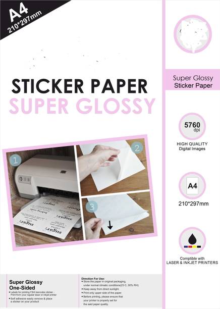 ShikharRetails Glossy Photo 25 Sheets A4 Size 120 GSM Dries Quickly Sticker Paper Label Self Adhesive Inkjet/Laser Printer Premium Quality Paper Label