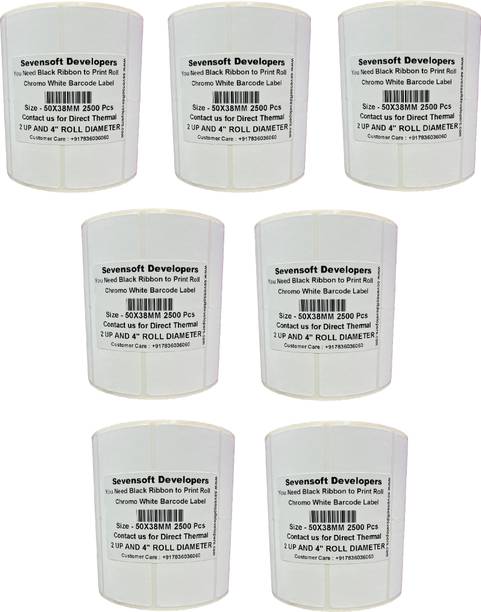 Royaltec 50X38MM Barcode Label Set of 7 Self-adhesive 2 UP Chromo 4" Diameter Roll (Use Black Ribbon to Print Stickers) Paper Label