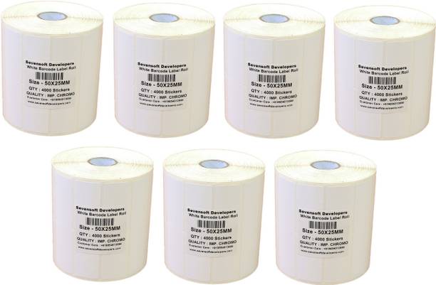 Sevensoft Developers 50X25MM Barcode Label Set of 7 Self-adhesive 2 UP Chromo 4" Diameter Roll (Use Black Ribbon to Print Stickers) Paper Label