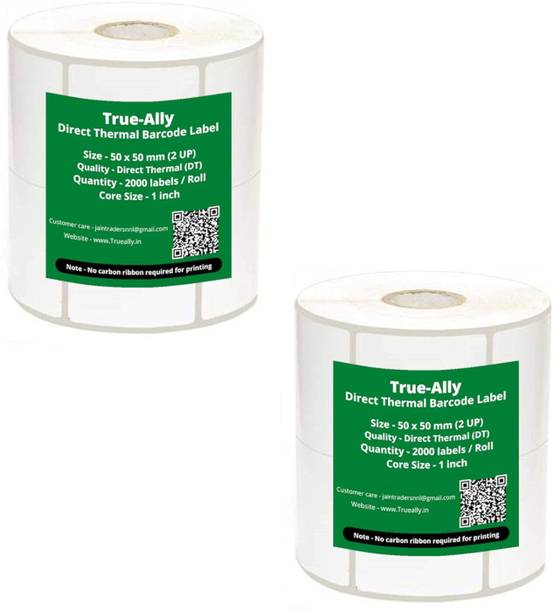 True-Ally Direct Thermal Square Barcode Label Sticker- 2x2" -2000 Labels/Roll- 2 Rolls Self Adhesive Paper Label