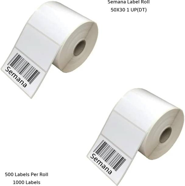 Semana Direct Thermal BarcodeLabel 50x30mm,1Up,500Label per Roll(Pack Of 2Rolls) Self Adhesive Paper Label