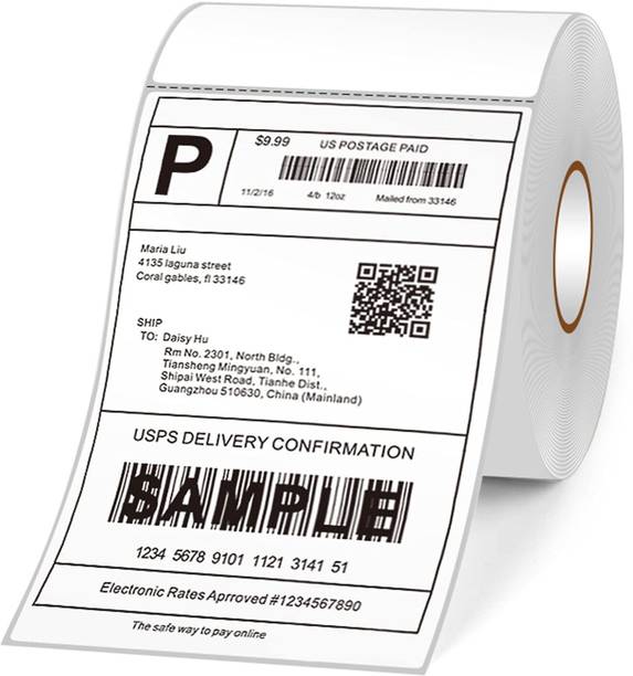 Portus World Wide 100x150 ( 4"x6" ) Direct Thermal Labels Pack of 400 Self Adhesive Paper Label