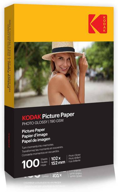 KODAK 190 GSM 4R 100 Sheets High Glossy Cast Coated Water Resistant unruled 4R (4X6 inch) 190 gsm Photo Paper