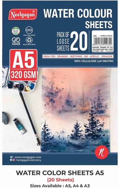 NEELGAGAN Water Colour Sheet A5 (Suitable For Drawing, Sketching And Painting) Plain A5 320 gsm Watercolor Paper