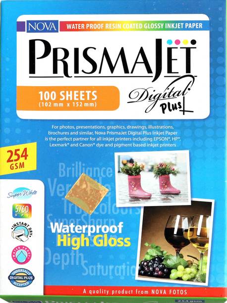 NOVA Prismajet 4X6 Inches Digital Plus Glossy 100 Sheet Inkjet Paper Unruled 4R (4X6 Inches) 254 gsm Photo Paper