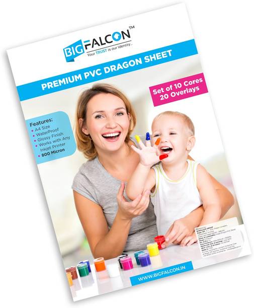 BIGFALCON Premium PVC Lamination Dragon Sheet 10 Cores and 20 Overlays A4 Size 800 Micron unruled A4 800 gsm Inkjet Paper