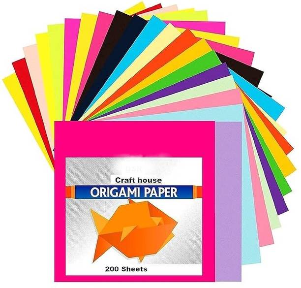 Eclet Neon Origami Paper 15 cm X 15 cm Pack of 200 Sheets (20 sheet x 10 color) Fluorescent Color Both Side Coloured For Origami, Scrapbooking, Project Work A5 90 gsm Origami Paper