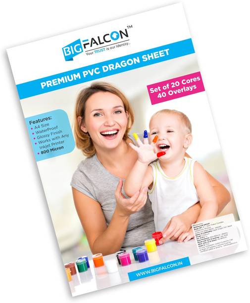 BIGFALCON Premium PVC Lamination Dragon Sheet 20 Cores and 40 Overlays A4 Size 800 Micron unruled A4 800 gsm Inkjet Paper