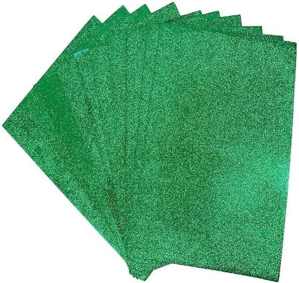 DSR 10 Pcs(Green) A4 Glitter Foam Sheet Sparkles Color, Scrapbooking, Craft Project, Etc A4 for Art & Craft, Decoration, Gift Wrapping, 200 gsm Coloured Paper