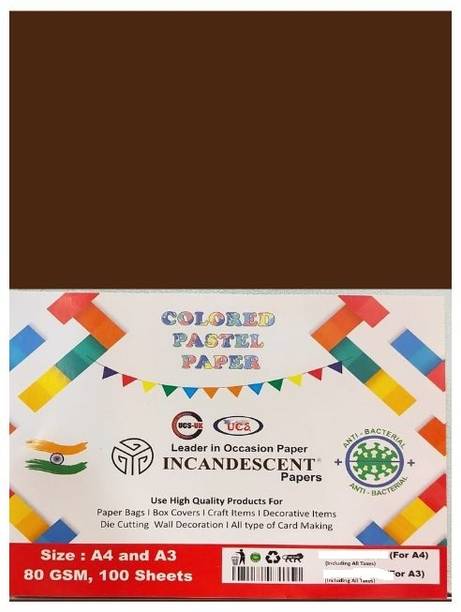INCANDESCENT PAPER Colored Pastel Incandescent Paper 80 GSM–100 Sheets | Premium Quality Paper Unruled A4 80 gsm Coloured Paper