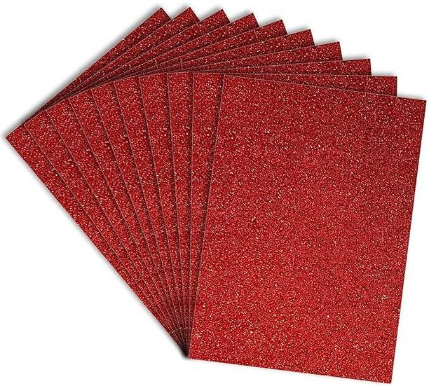 Freedy A4 Size Glitter Foam Sheets, Red Colour, Pack of 10 Sheets- for Art & Craft, Decoration, Gift Wrapping, Scrapbooking etc A4 180 gsm Craft paper